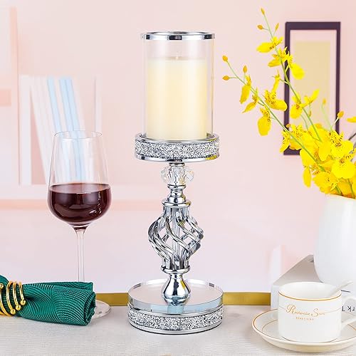 Miniatura 6 de Hanjue Portavelas de cristal para vela de pilar, portavelas de cristal de metal para decoración del hogar, centros de mesa, mesa de comedor de café