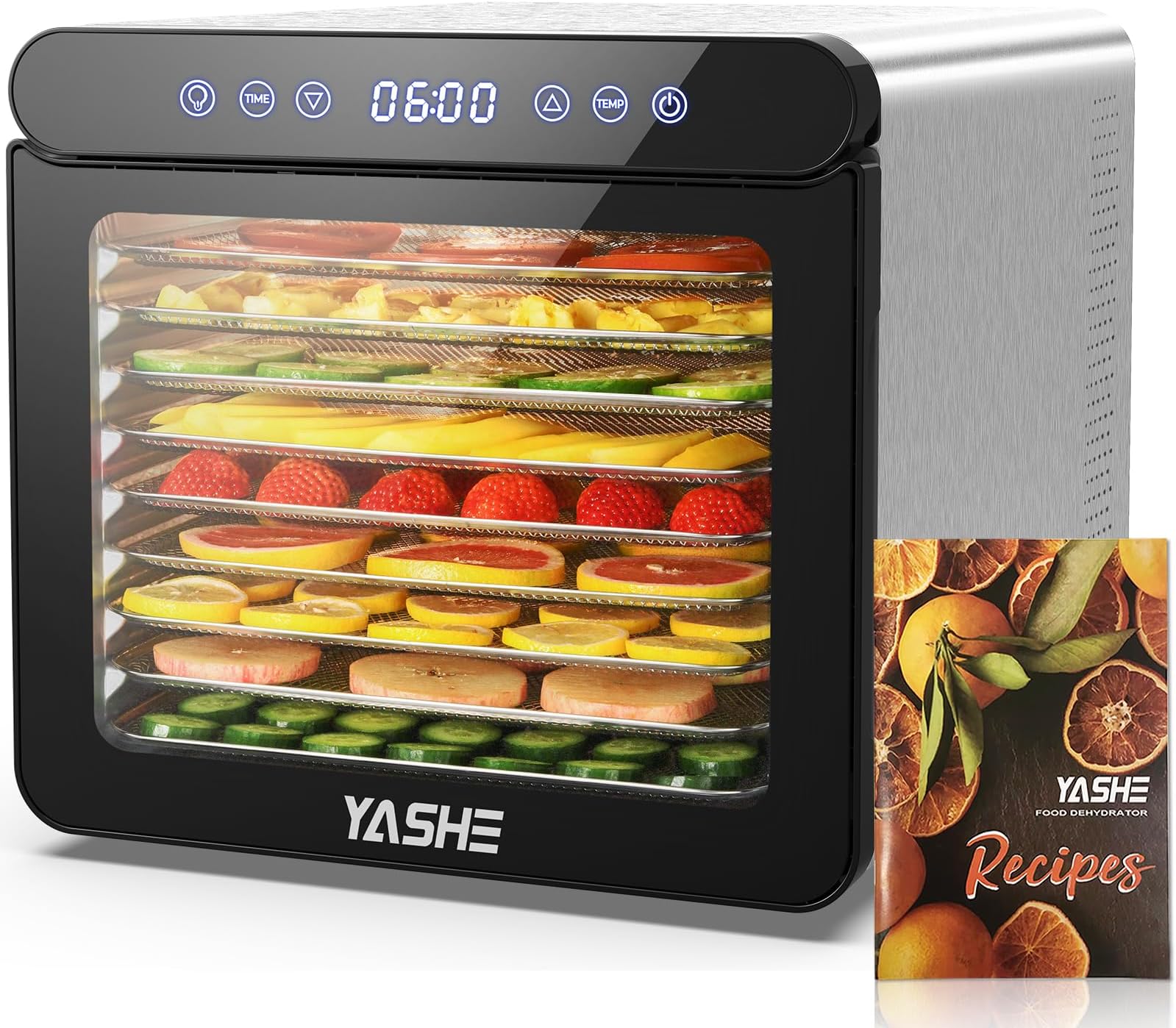 Food Dehydrator for Jerky, 9 Stainless Steel Trays Food Dehydrator Machine, 800W Fruit Dryer 165 ℉ Temperature & 48H Timer for Meat, Dog Treats, Herb, Veggies, Yogurt, BPA Free