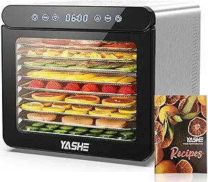 YASHE Food Dehydrator for Jerky, 9 Stainless Steel Trays Food Dehydrator Machine, 800W Fruit Dryer 165 ℉ Temperature & 48H Timer for Meat, Dog Treats, Herb, Veggies, Yogurt, BPA Free
