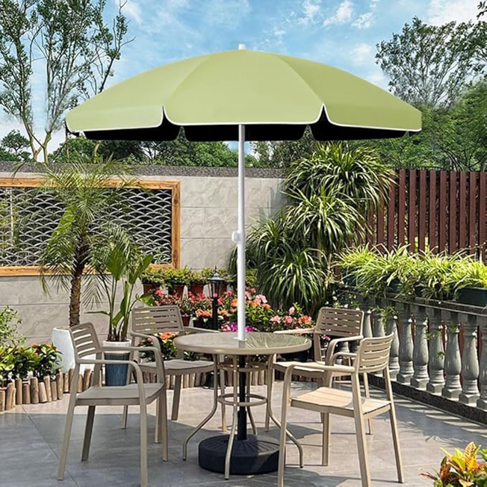 Okrągły Parasol Tarasowy Z Regulowaną Wysokością, Przenośny Parasol Plażowy Z 8 Żebrami, Upf50+, Ogrodowy Parasol Na Pikniki Kempingowe, Bez Podstawy,Green-180cm/5.9ft