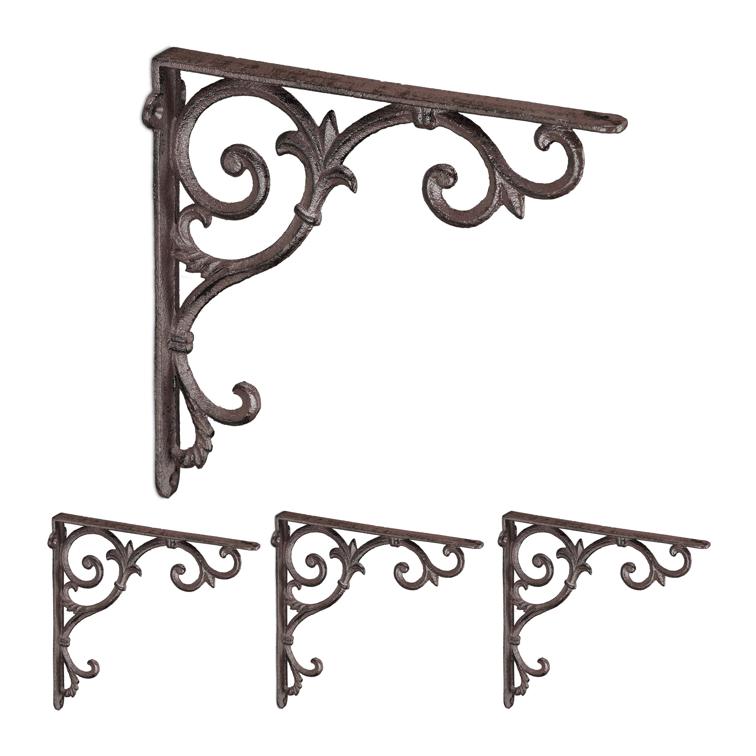 Relaxdays Lot de 4 équerres pour étagères, en Fonte, Design Rustique, H x L x P : 24,5 x 4 x 24,5 cm chacune, Marron