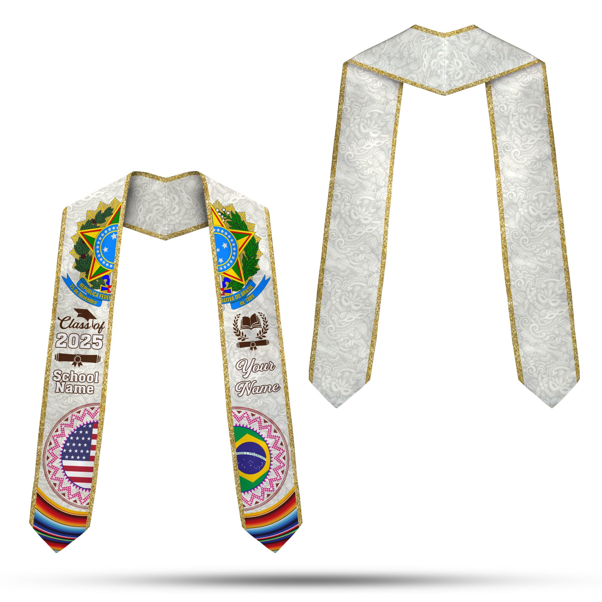 MonkeyVan Brazil Graduation Stole Custom Brazil American Flag Graduation Sash Brazilian Flag Graduation Stole Class of 2025 Bz1