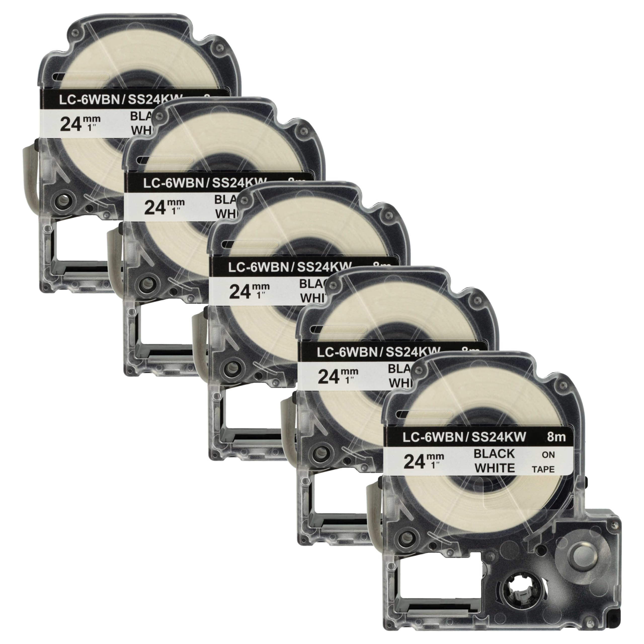vhbw 5x Cassetta nastro compatibile con Epson LabelWorks OK900P, OK720 etichettatrice 8m x 24 mm nero su bianco