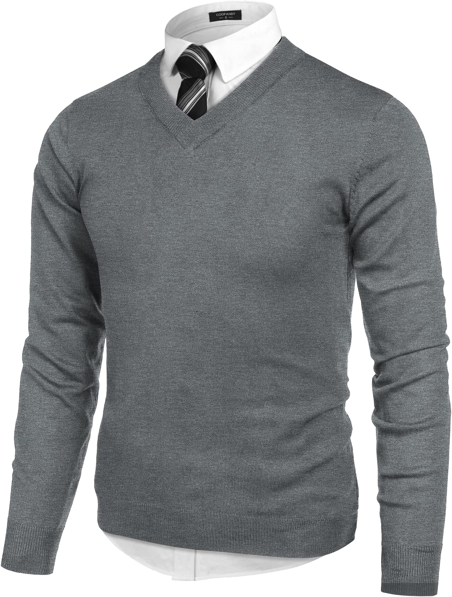 COOFANDY Mens V Neck Dress Sweater Knit Long Sleeve Slim Fit Sweaters Fashion Pullover Sweater