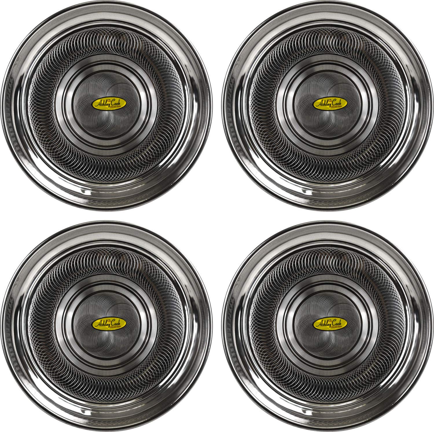 Steel Round Serving Tray Set of 4 Plats Stainless Steel 25cm each