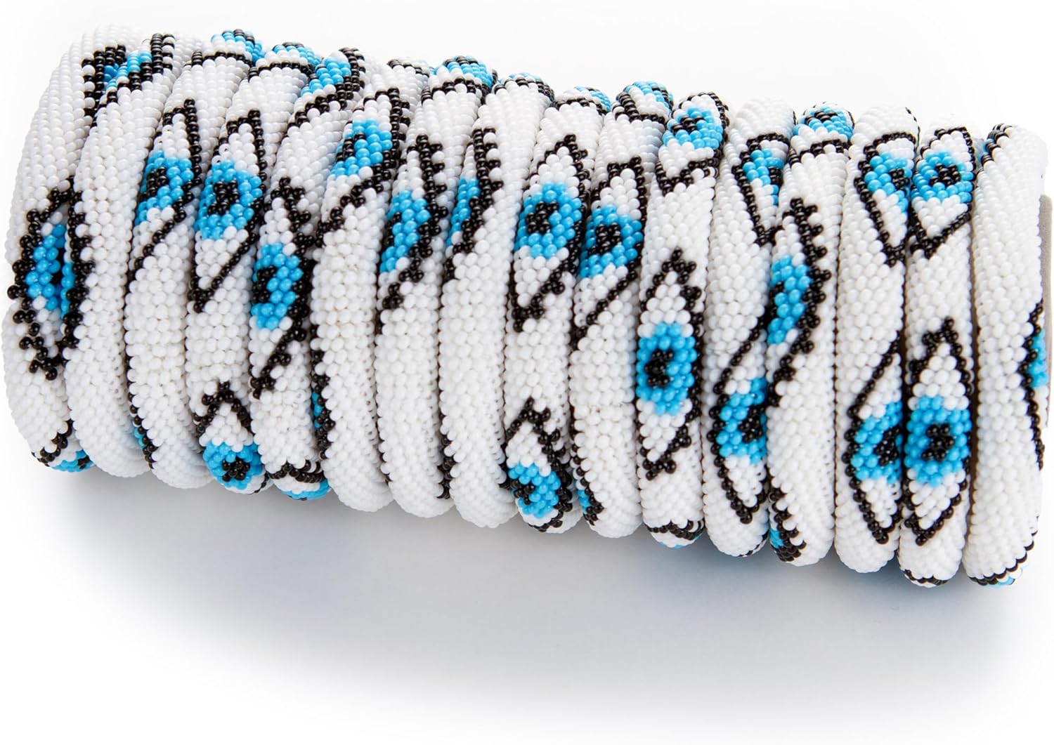 NAZ COLLECTION, Evil Eye Protection Bangle Bracelet, Bohemian Stackable Beaded Bracelets, Handmade Multicolor Bohemian Stacking Crochet Bracelet, Boho Charm Beach Jewelry for Women, Gift for Her
