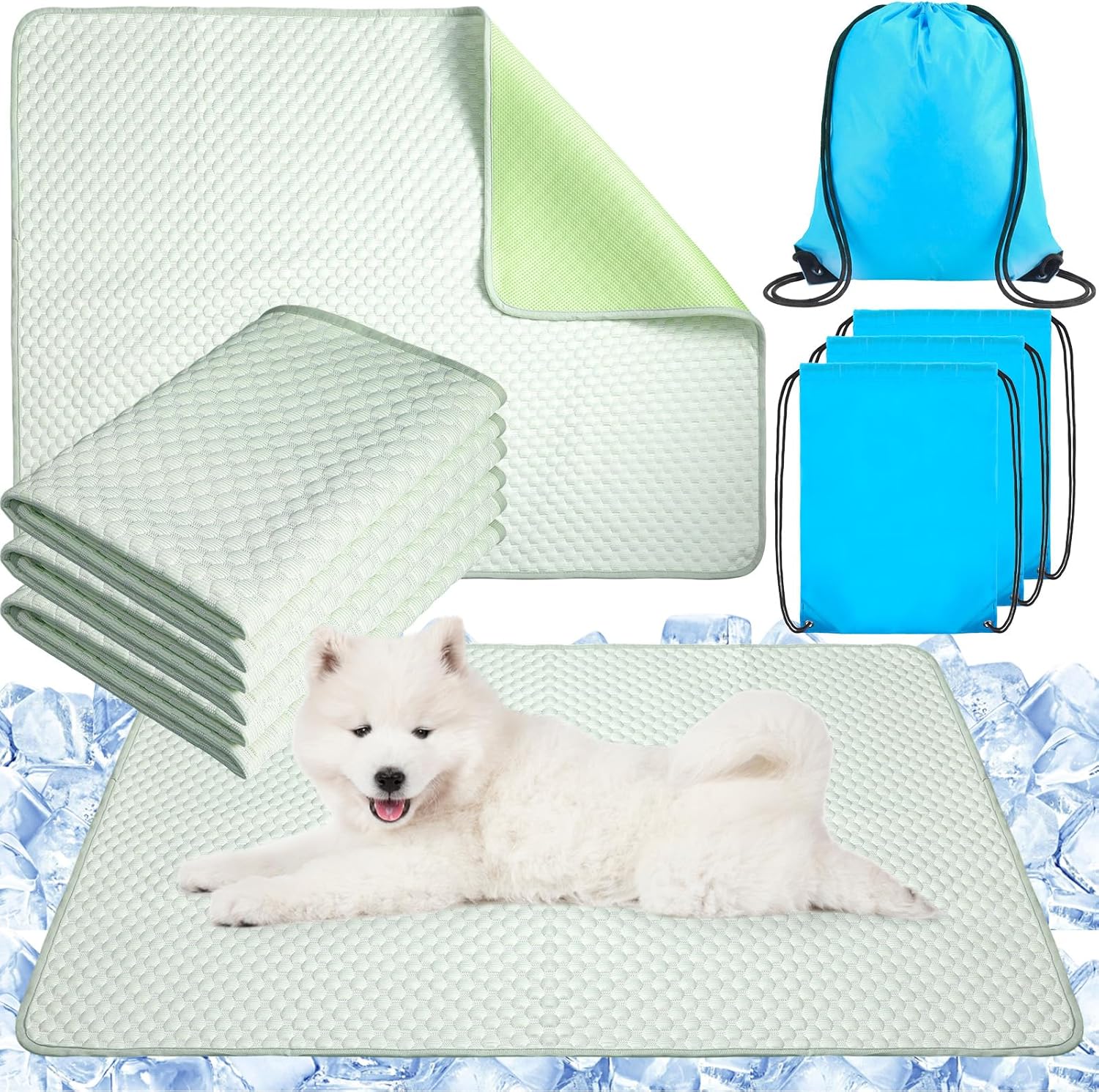 Tinideya 4 Pack Dog Cooling Mats with Storage Bags 40" x 28" Self Cooling Dog Pads Washable Foldable Pet Bed Mats Blankets for Pet Cat Summer Floor Indoor Outdoor Floor