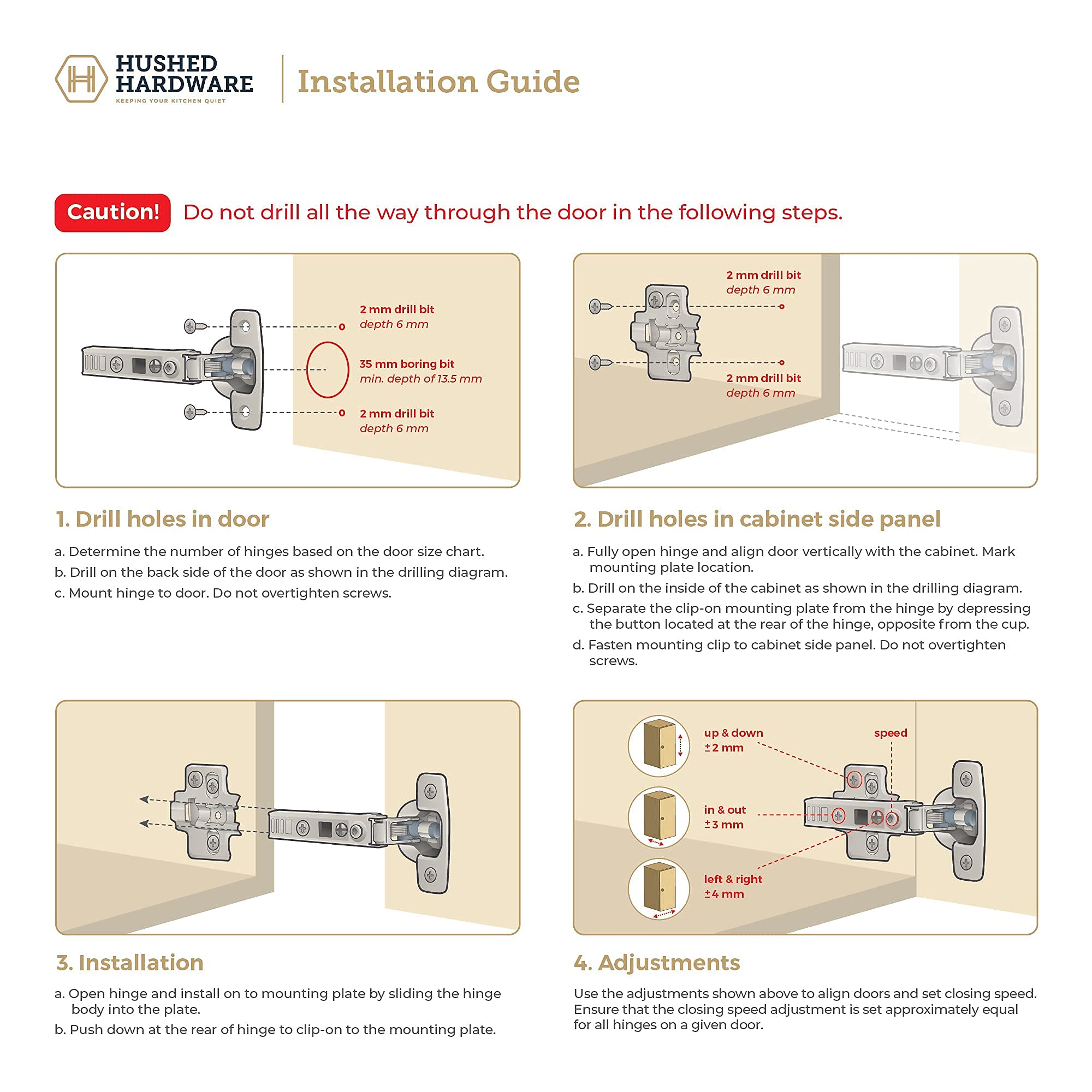 Hushed Hardware 10 Pack Frameless Full Overlay Adjustable Closing Speed