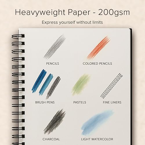 Miniatura 2 de Cuaderno de bocetos de artista de tapa dura, papel muy grueso de 7.05 ozm, grande, cuaderno de bocetos en espiral para dibujo y medios mixtos, bloc