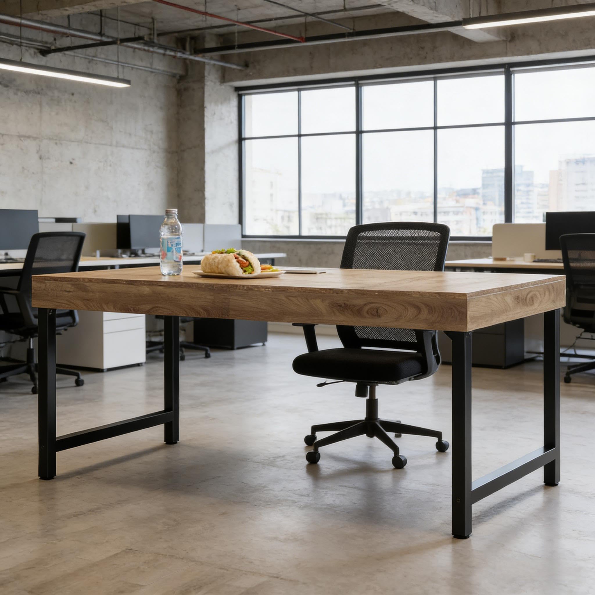 Biurko 140 x 70 cm, biurko komputerowe w stylu wiejskim z metalową ramą i płytą wiórową – stabilny stół roboczy do domowego biura i gabinetu, wszechstronny stół konferencyjny i stół jadalny