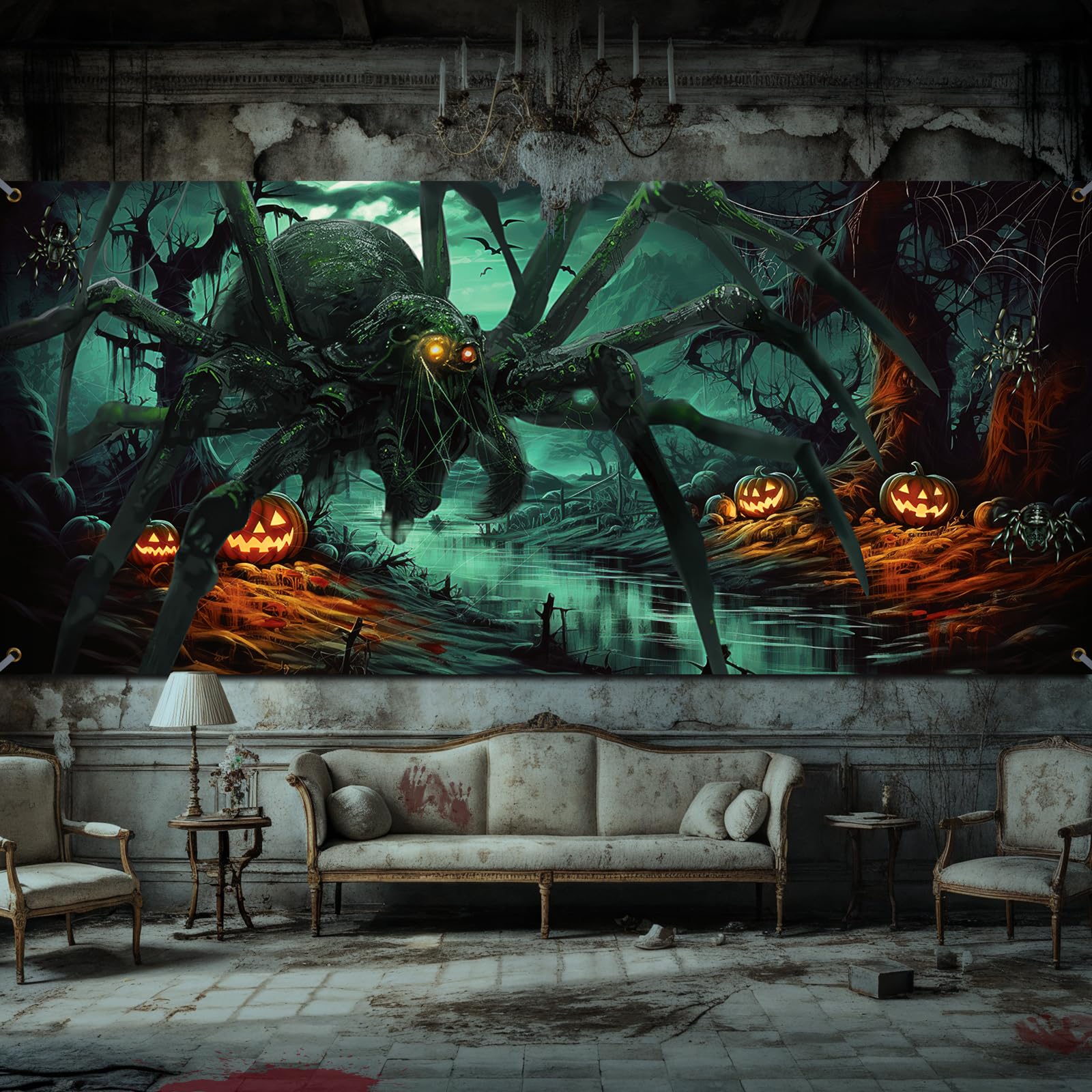 Bannière Halloween Pour Porte De Garage ZFFLYH - 13x6 Pieds, Toile Polyester, Décoration Effrayante Facile à Poser