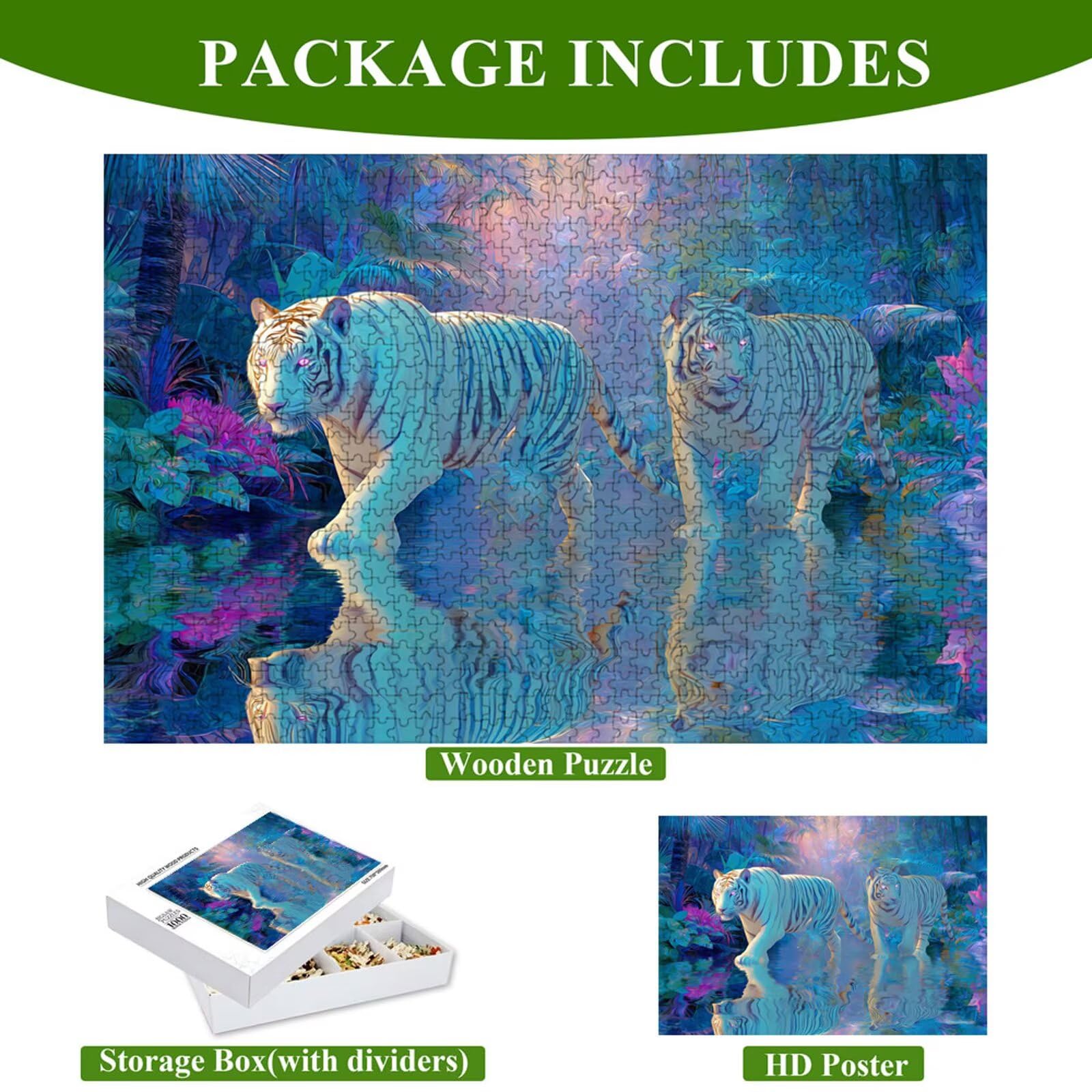 Puzzle 2000 elementów - Tygrys & Jezioro - Trwałe drewniane puzzle z literami z tyłu - 70 x 100 cm - Kreatywne hobby bez kurzu - Artykuł kolekcjonerski i 14 lat w ponad P3#346