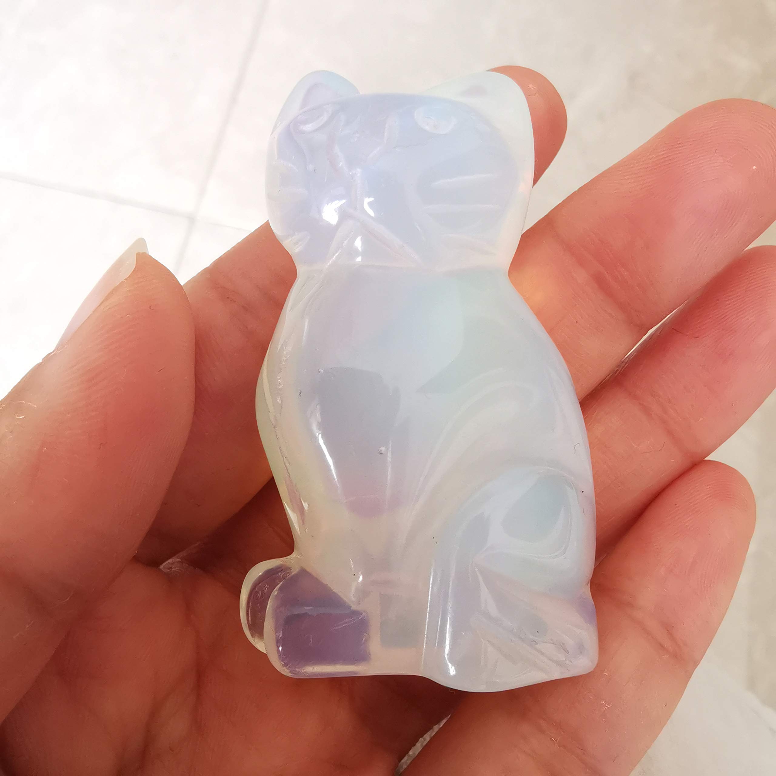 Chat figurine en agate eau. Magnifique chat en pierre naturelle pour décoration, collection
