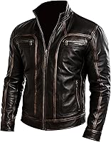Vista 1 de Mens Premium Distressed Brown Padded Armored Cowhide Leather Cafe Racer Jacket – Vintage Protective Moto Jacket