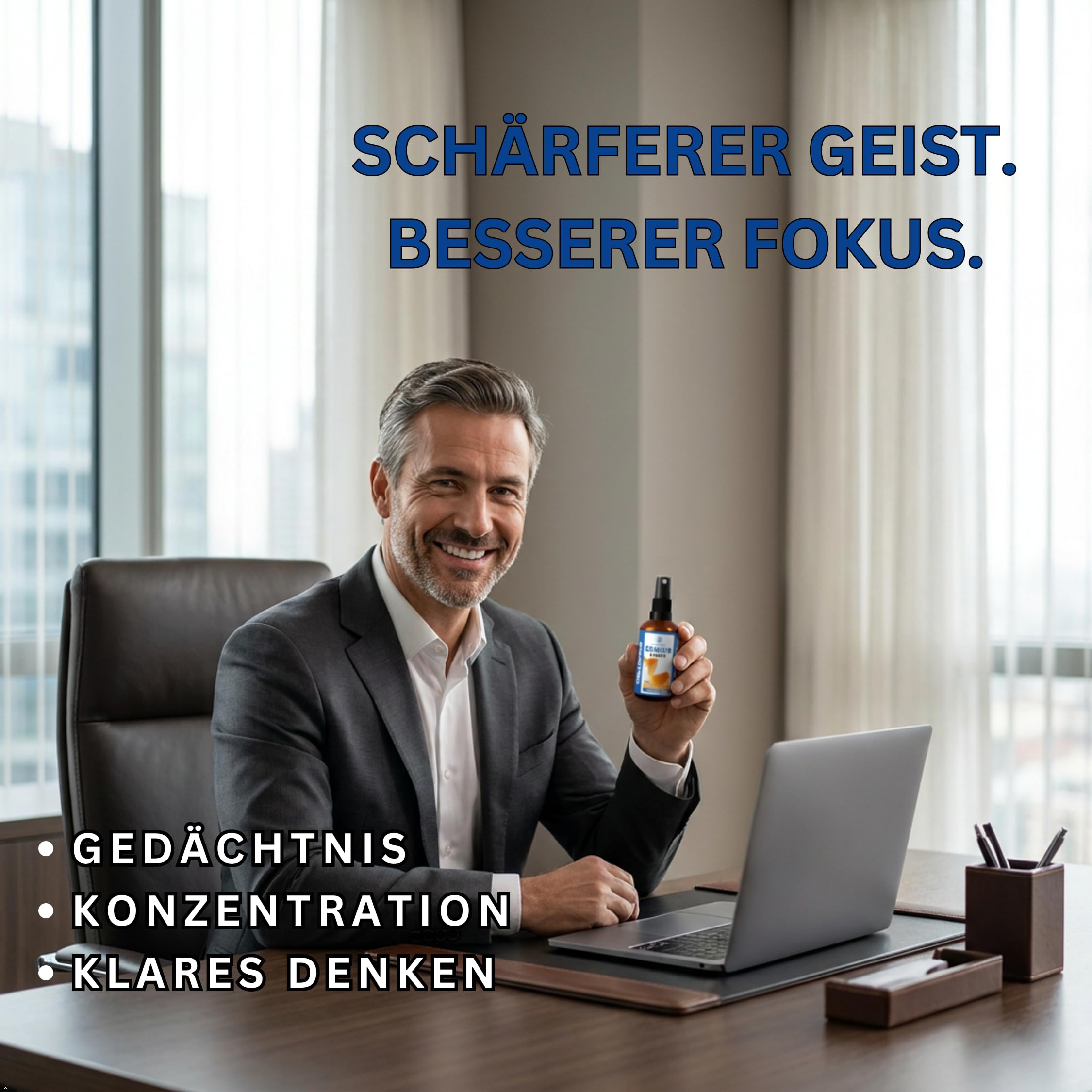 Gedächtnis & Fokus Spray – Schnelle Aufnahme – ganz ohne Tabletten - mit Schisandra, Rhodoiola, Bacopa, Löwenmähne & Ginkgo biloba - Für Konzentration & mentale Leistung - Vegan, 30 ml
