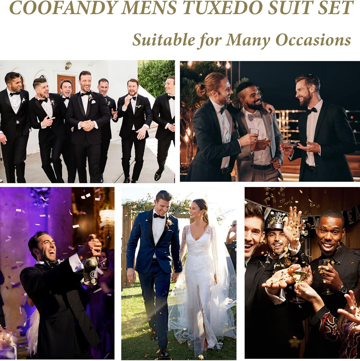 COOFANDY Mens Tuxedo Suit Set Slim Fit 2 Piece Dress Suit Shawl Lapel Tuxedo Jacket Pants for Wedding Dinner Prom Party - Image 7