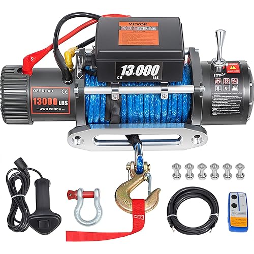 VEVOR Electric 13000lb Load Capacity Compatible with Jeep Truck SUV 85ft/26m Synthetic Rope 12V Winch with Wireless Remote Control, Powerful Motor for ATV UTV Off Road Trailer, Blue