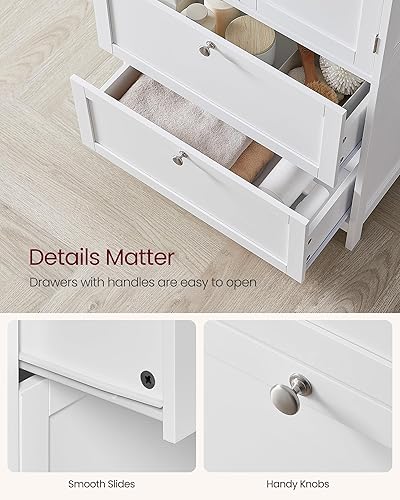 Miniatura 7 de VASAGLE - Armario de piso para baño, mueble independiente para almacenamiento con 2 cajones, 2 puertas y estantes ajustables, 11.8x23.6x43.3