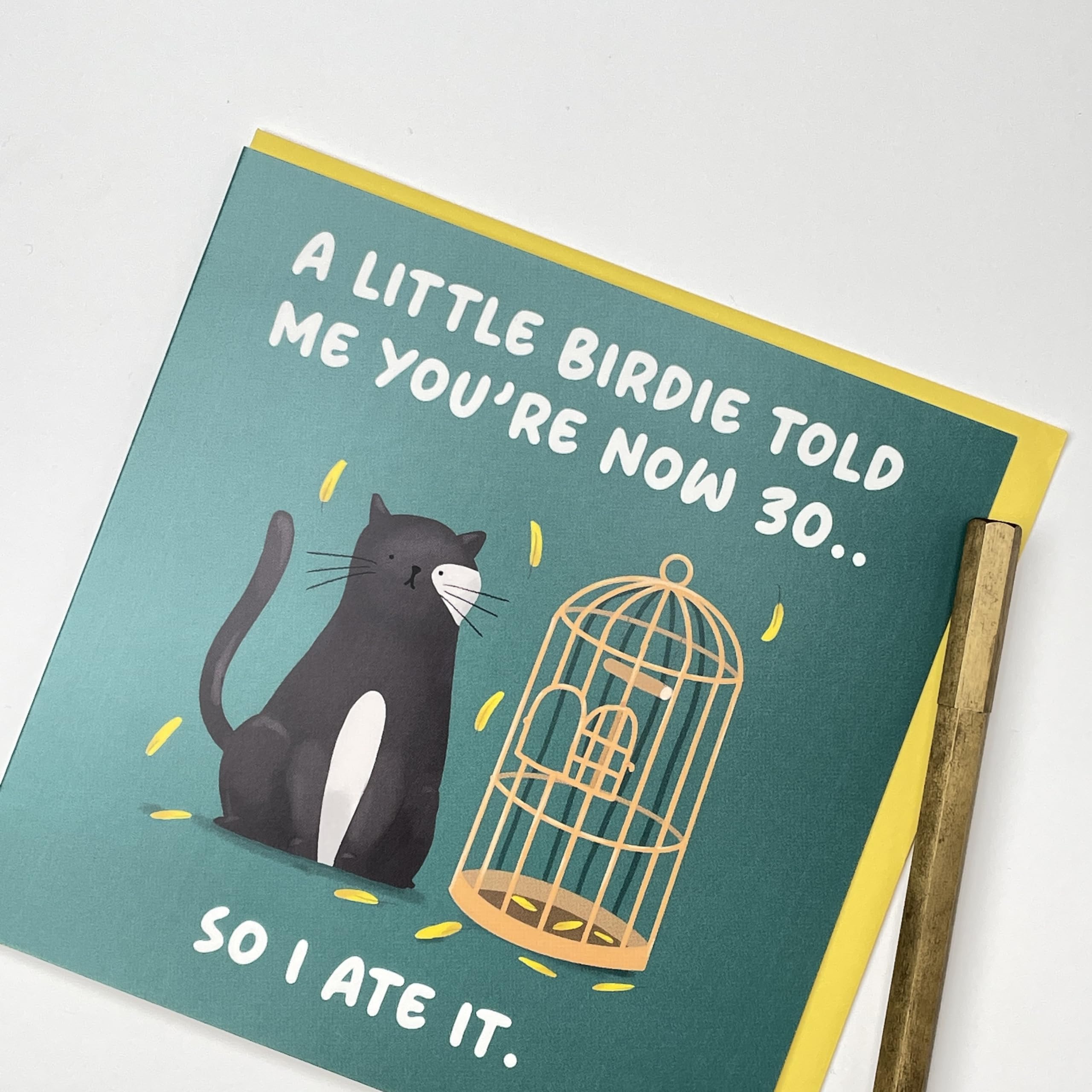Old English Co. Lustige 30. Geburtstagskarte Mit Katzenmotiv - "A Little Birdie Told Me You're 30" - Frech & Humorvoll Für Männer & Frauen