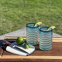 Vista 7 de Dos Sueños Hand Blown Mexican Drinking Glasses – Set of 6 Glasses with an Aqua Spiral Design (14 oz each)