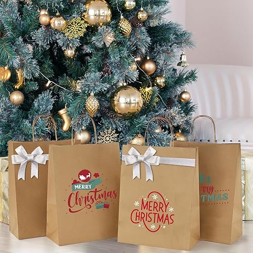 Miniatura 9 de MESHA Bolsas de papel grandes de 10 x 5 x 13 pulgadas, bolsas de papel kraft para compras con asas, paquete de 50 bolsas de regalo grandes, bolsas