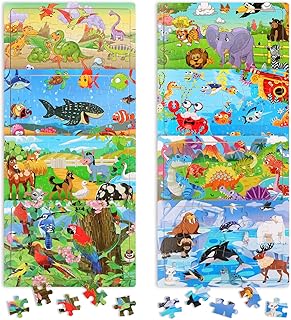 Comprar JTgugu Puzzle de madera para niños a partir de 3, 4, 5, 6 años, 8 x 30 piezas, rompecabezas de madera de dinosaurio, granja, fondo marino, animales, rompecabezas para niños, juguetes para niños y
