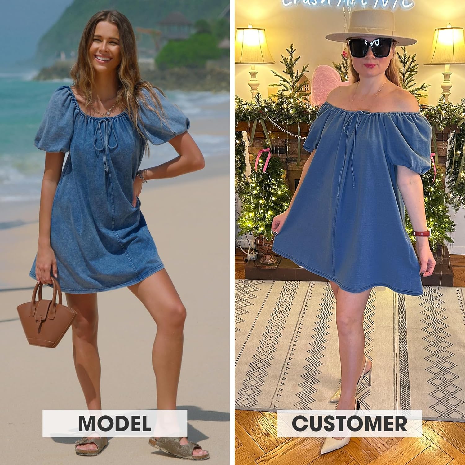 EXLURA Womens Summer Denim Short Puff Sleeve Dresses Knit Loose Plus Size Short Mini Dress 2026 Trendy Spring Outfits - Image 2