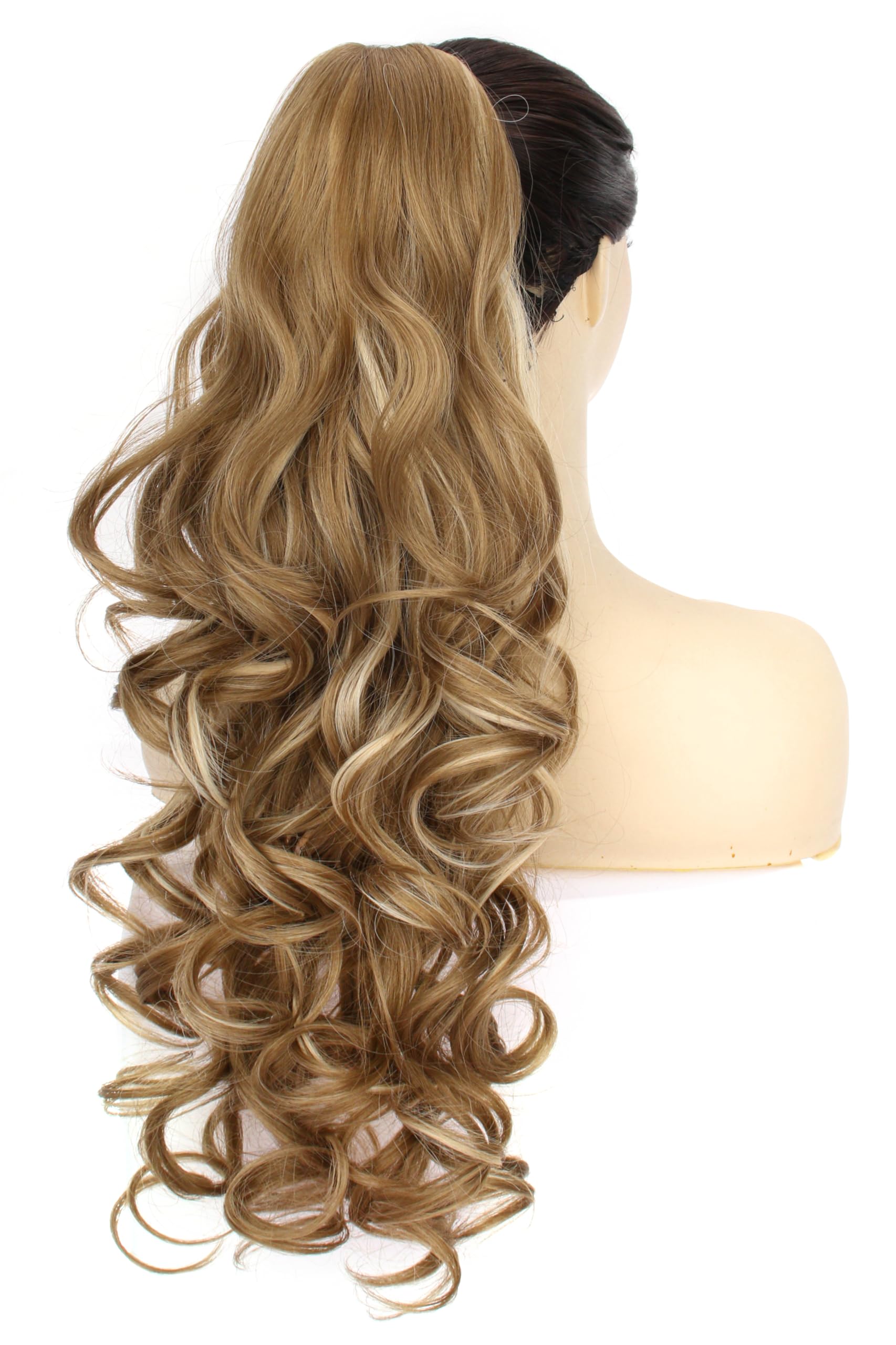PORSMEER Ponytail Hair Extension Claw Clip in Ponytail Extensions Long Curly Wavy Ponytail Hair Extension Jaw Clip on Pony Tails Hairpiece for Women 26 inches (Medium Blonde with Blonde Highlights) - Image 3