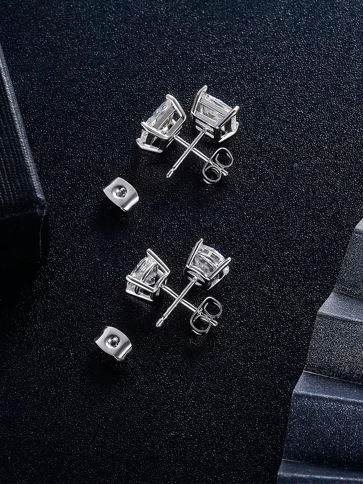 MDFUN 6 Pairs Stud Earrings Set 3mm/5mm/7mm Princess & Round Cubic Zirconia Earrings Hypoallergenic 316L Surgical Stainless Steel CZ Earrings for Women Men