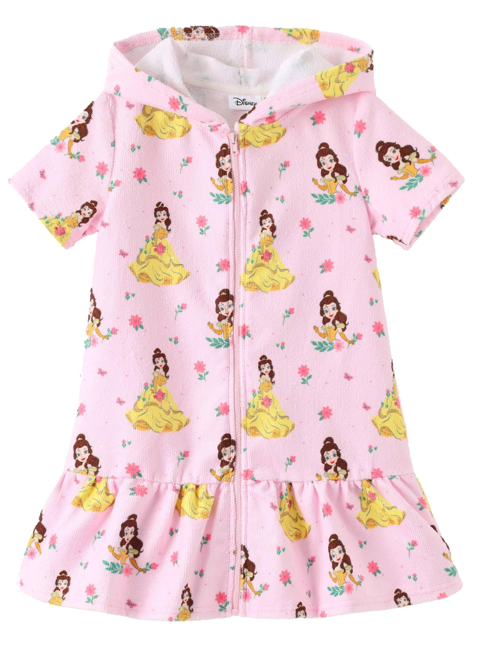 Disney Girls Swim Cover Up Terry Cloth Swimsuit Coverup Zip-Up Wrap Hooded