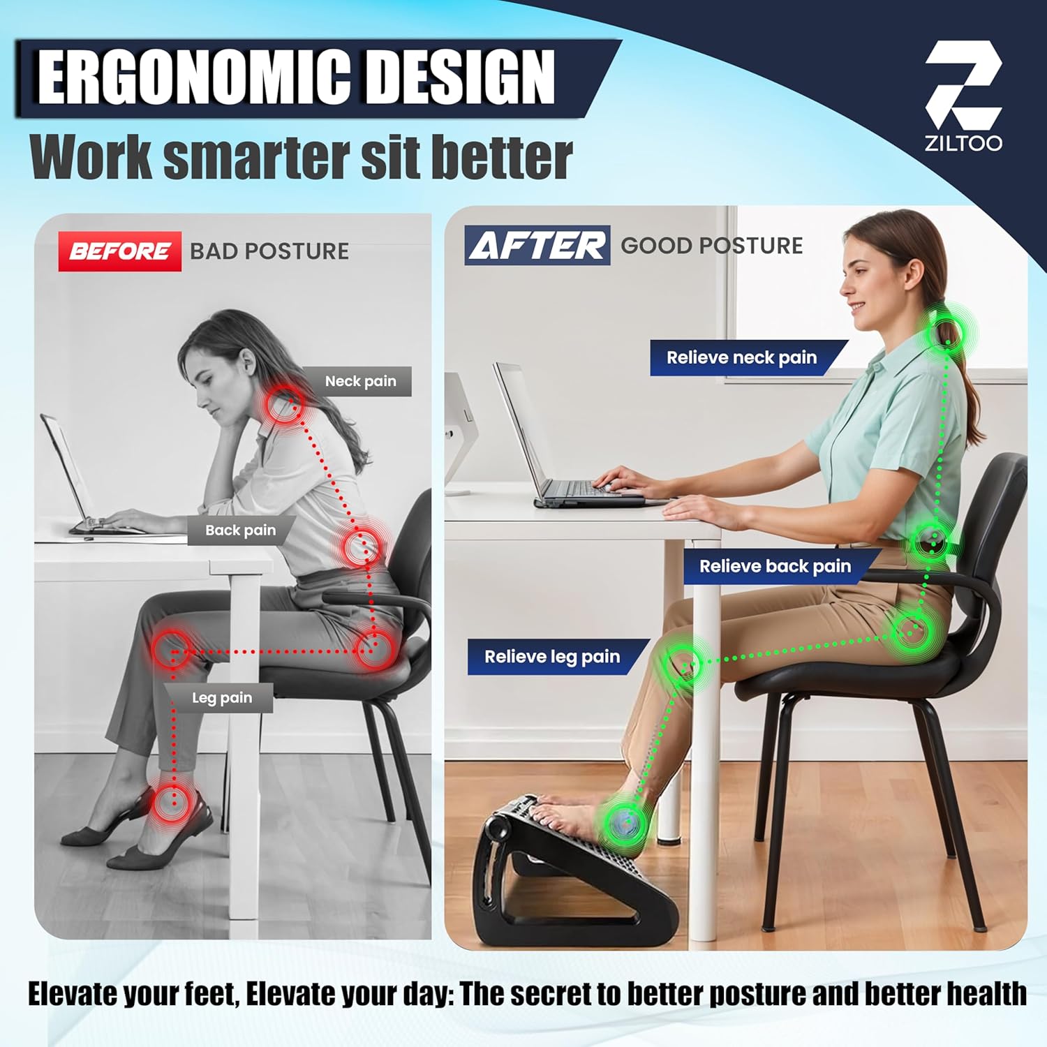 Ziltoo adjustable leg rest for office chair - Ergonomic leg rest under the table, versatile footrest for office desk, and comfortable leg rest for office chair Ziltoo adjustable leg rest for office chair - Ergonomic leg rest under the table, versatile footrest for office desk, and comfortable leg rest for office chair