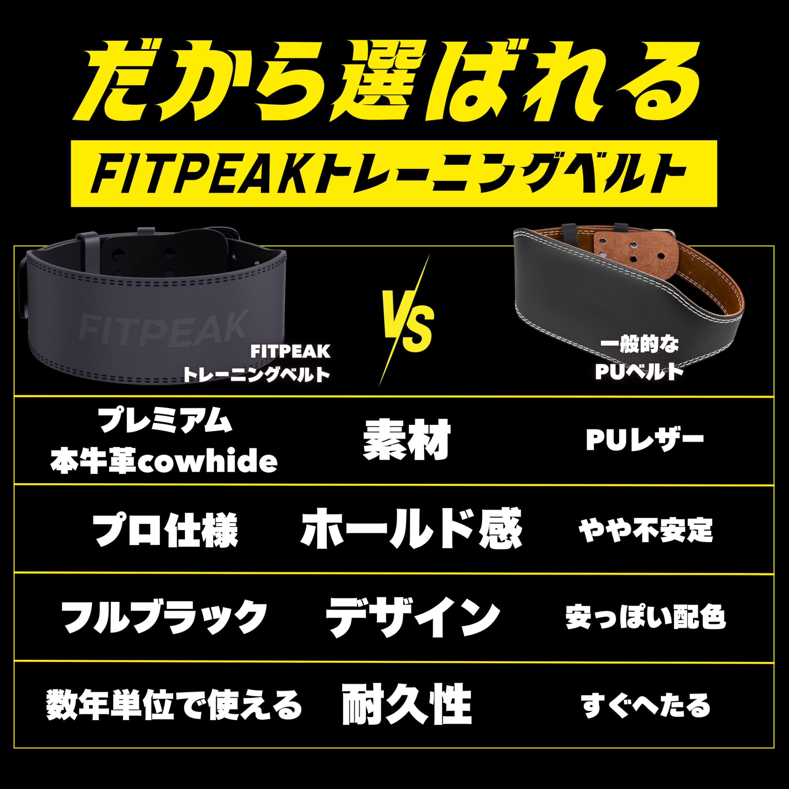 Amazon | FITPEAK トレーニングベルト 【プロ仕様の本牛革】 パワー