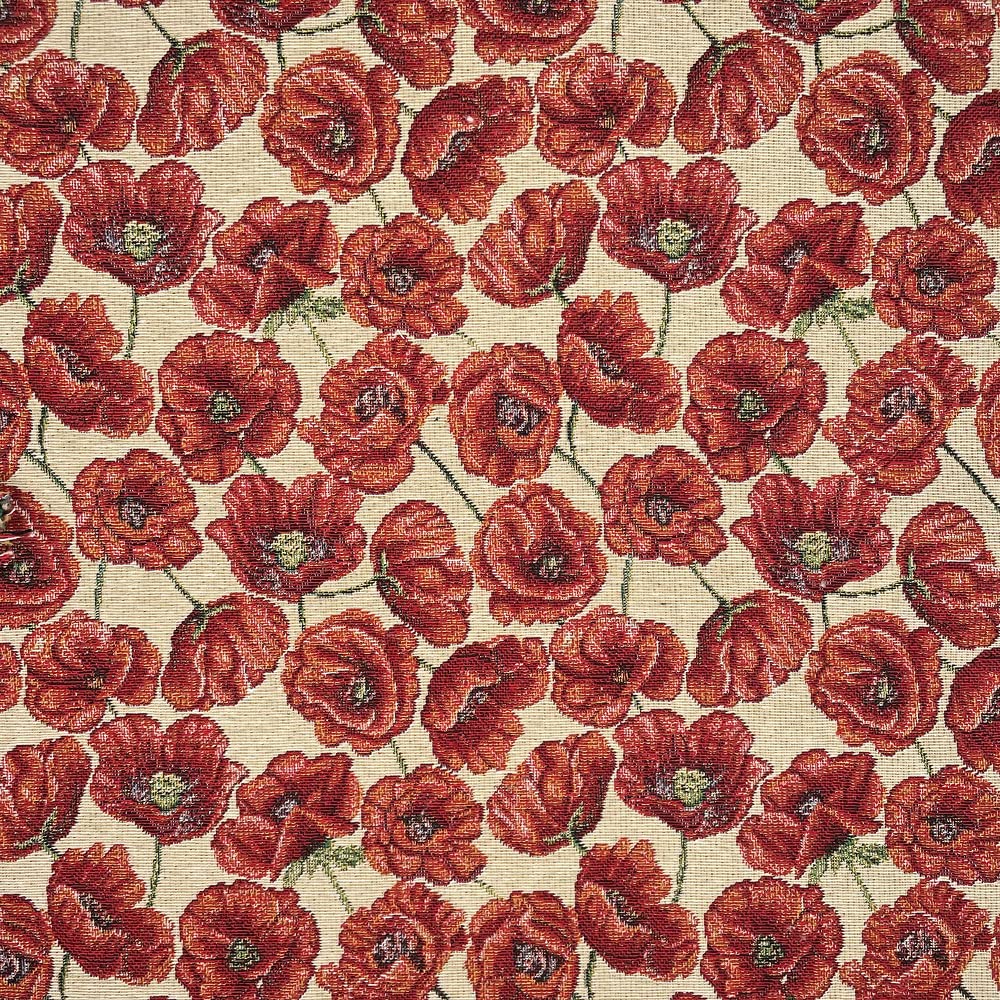 Tapestry Fabric Poppies Floral Flower Upholstery Curtains Furniture 140cm Wide (Sold Per Metre)