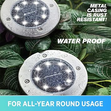 Bell+Howell Swivel Disk Lights Deluxe Set of 4 Inground Solar Lights with 8 LED Bulbs Solar Power Outdoor Lights for Yard, Garden and Lawn Wireless, Stakes Included - As Seen On TV