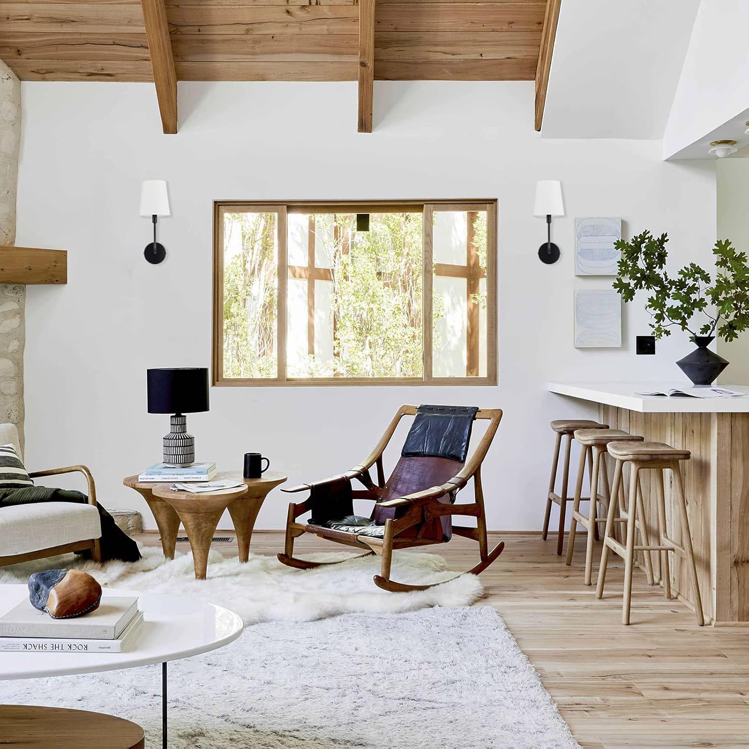 Black Big Wall Sconces, Set of 2 Hardwired Modern Industrial Wall Lights with Fabric Shade, E26 Socket, for Bedroom, Living Room, Kitchen, Bathroom, Farmhouse, Hallway (Bulbs Not Included)