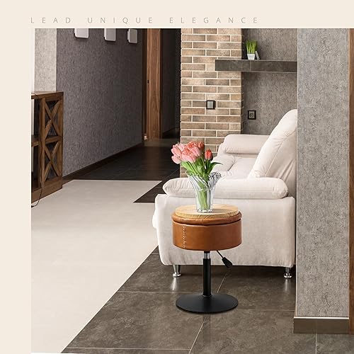 Miniatura 8 de LUE BONA 360°Swivel Vanity Stool Chair for Makeup Room, Height Adjustable Stool for Vanity with Storage, Small Whiskey Brown Faux Leather for Marrón