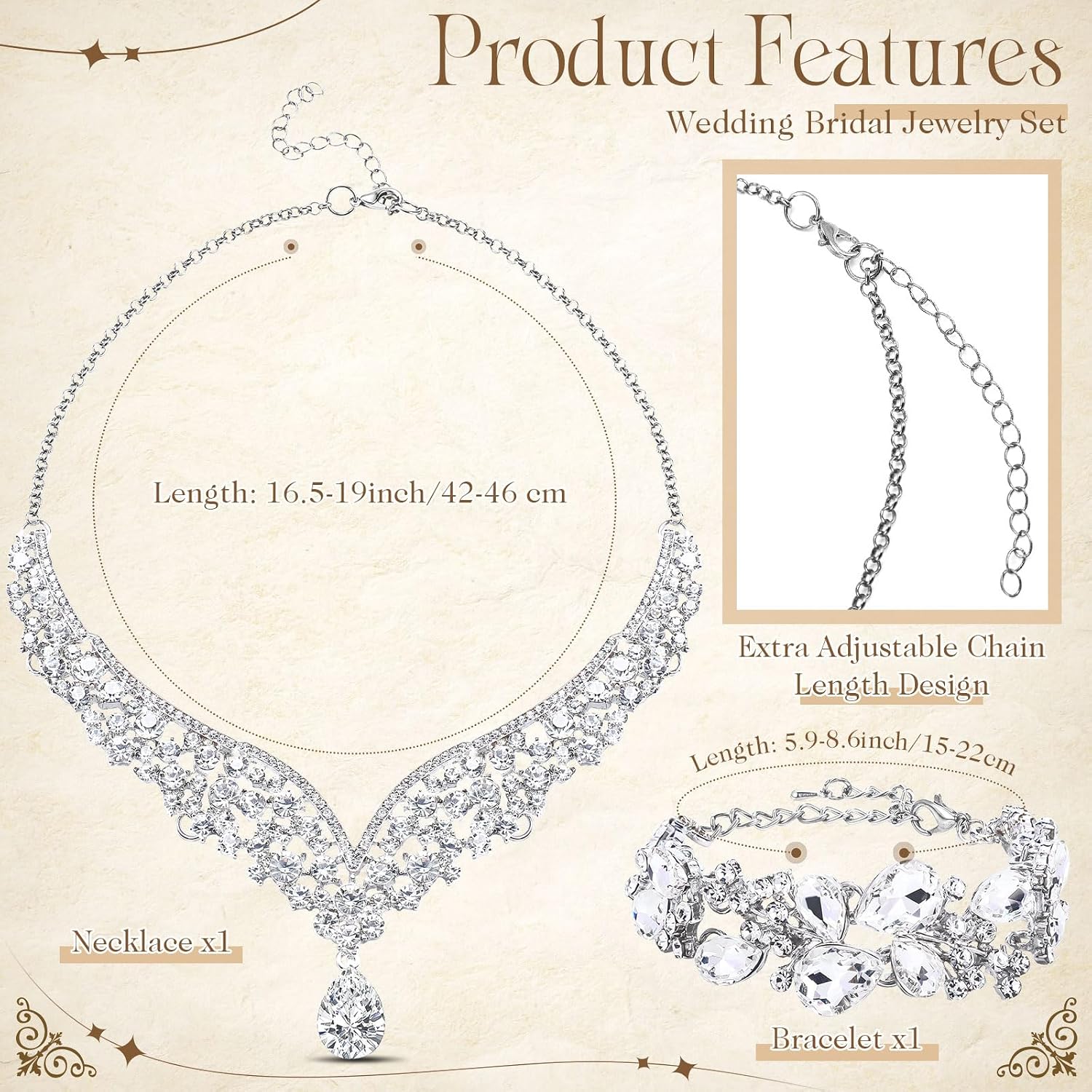 Tondiamo 6 Pcs Crystal Wedding Bridal Jewelry Set for Women include Tiaras, Crowns, Tiaras Earrings Necklace, Bracelet and Rind, Brides Wedding Party Costume Accessories Gifts