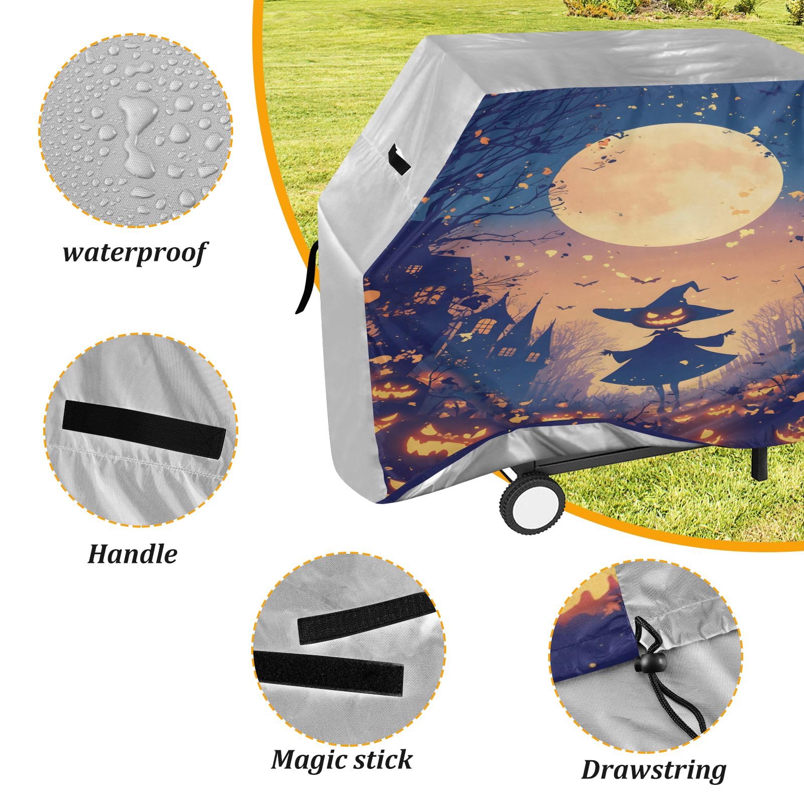 Copertura per barbecue di alta qualità, impermeabile, resistente allo sbiadimento, resistente, adatta per griglie fino a 63 cm di zucca con cappello