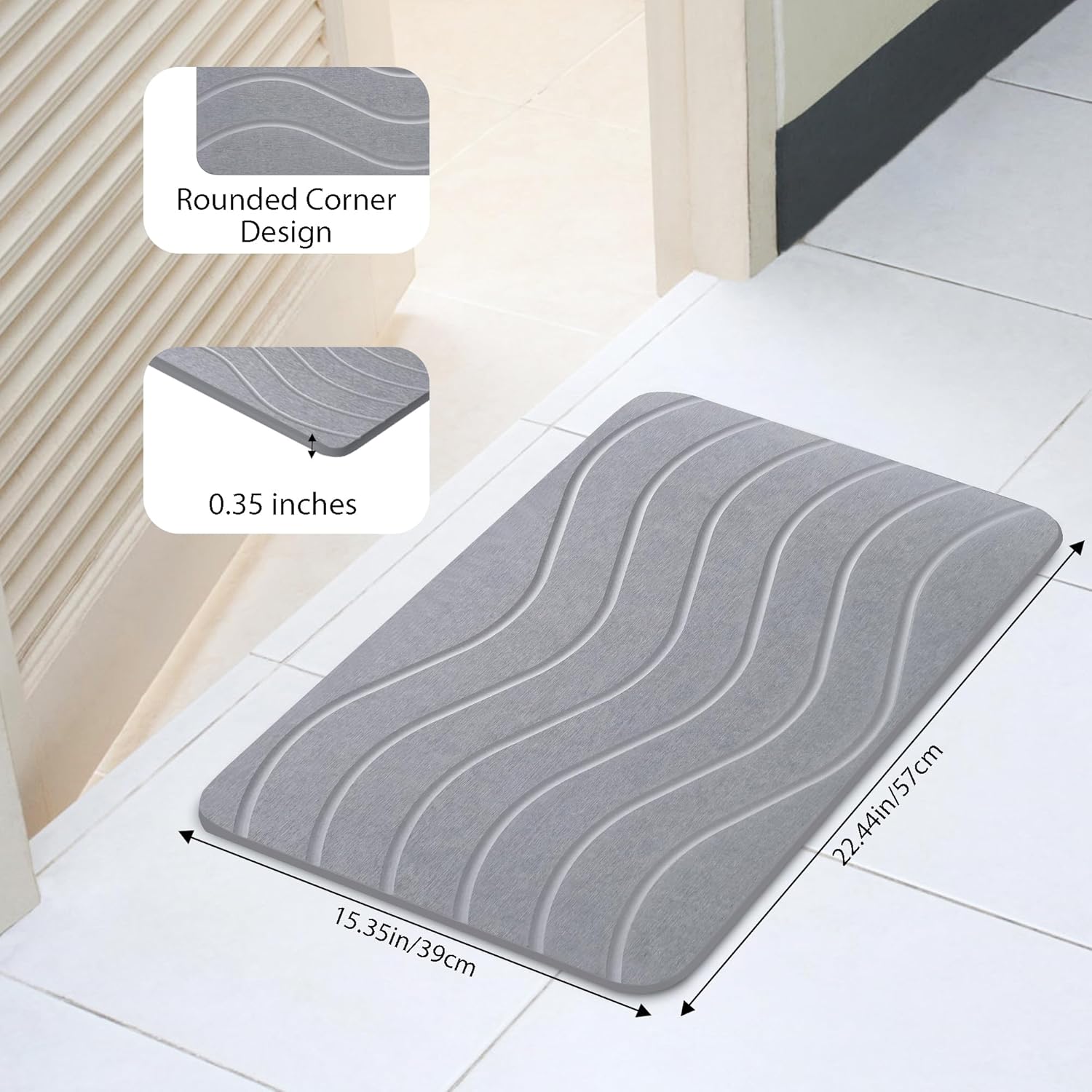 Absorbent Stone Bath Mat, Diatomaceous Earth Shower Mats, Non-Slip Water Absorbing Diatomite Stone Mat for Bathroom Floor, Quick-Drying Easy to Clean (23" x 16" Gray) - Image 4