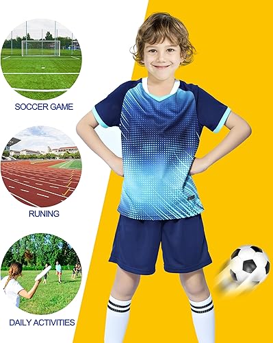 Miniatura 3 de LUCKYLUAN Conjunto de camiseta de fútbol para niños con calcetines para niños y niñas, uniforme deportivo