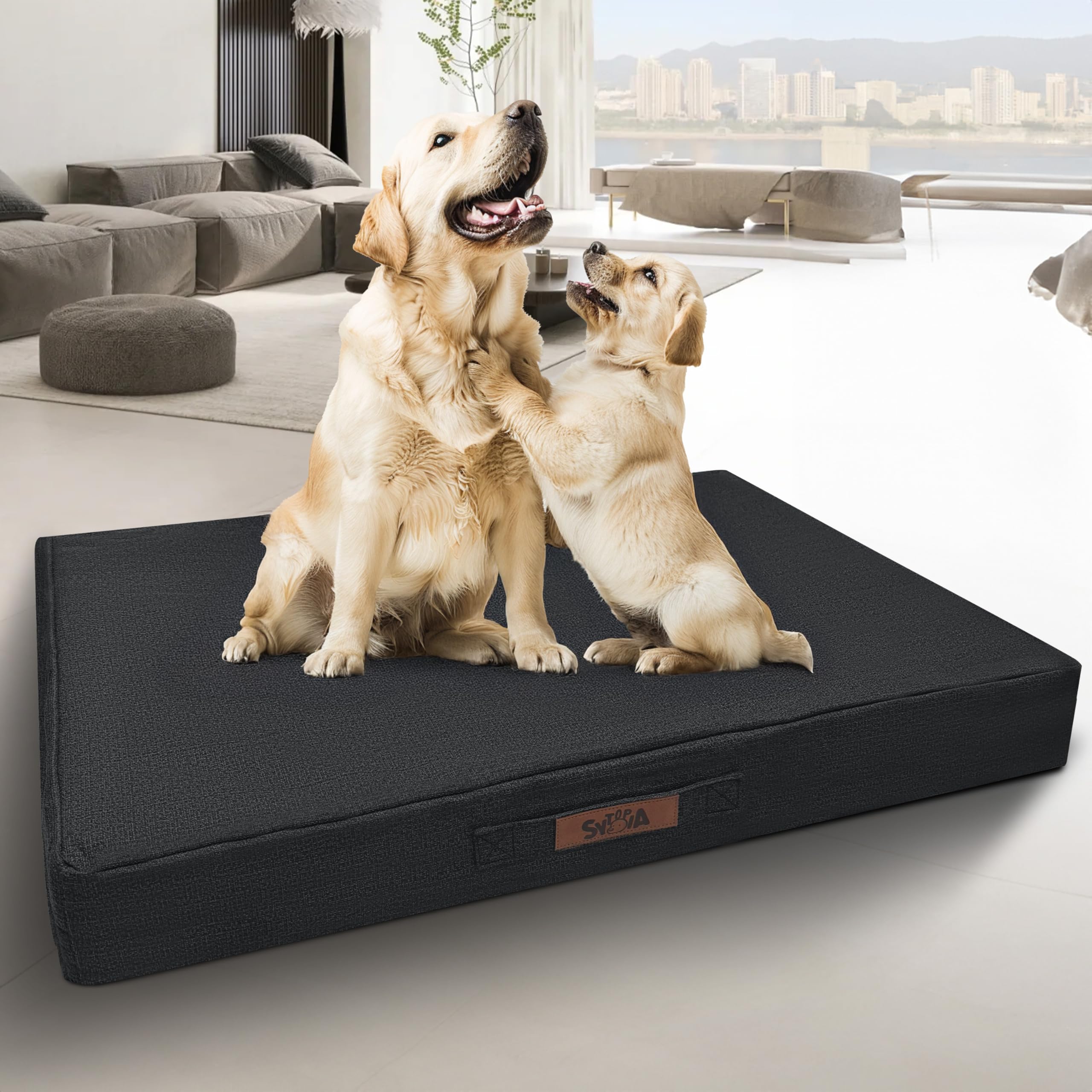 Sytopia Indestructible 42 Inch Orthopedic Waterproof Dog Crate Bed chew Proof for Extra Large Dogs, Removable Washable Cover, Egg Crate Foam Mat, Suitable for Dogs Up to 100 Lbs, Dark Grey