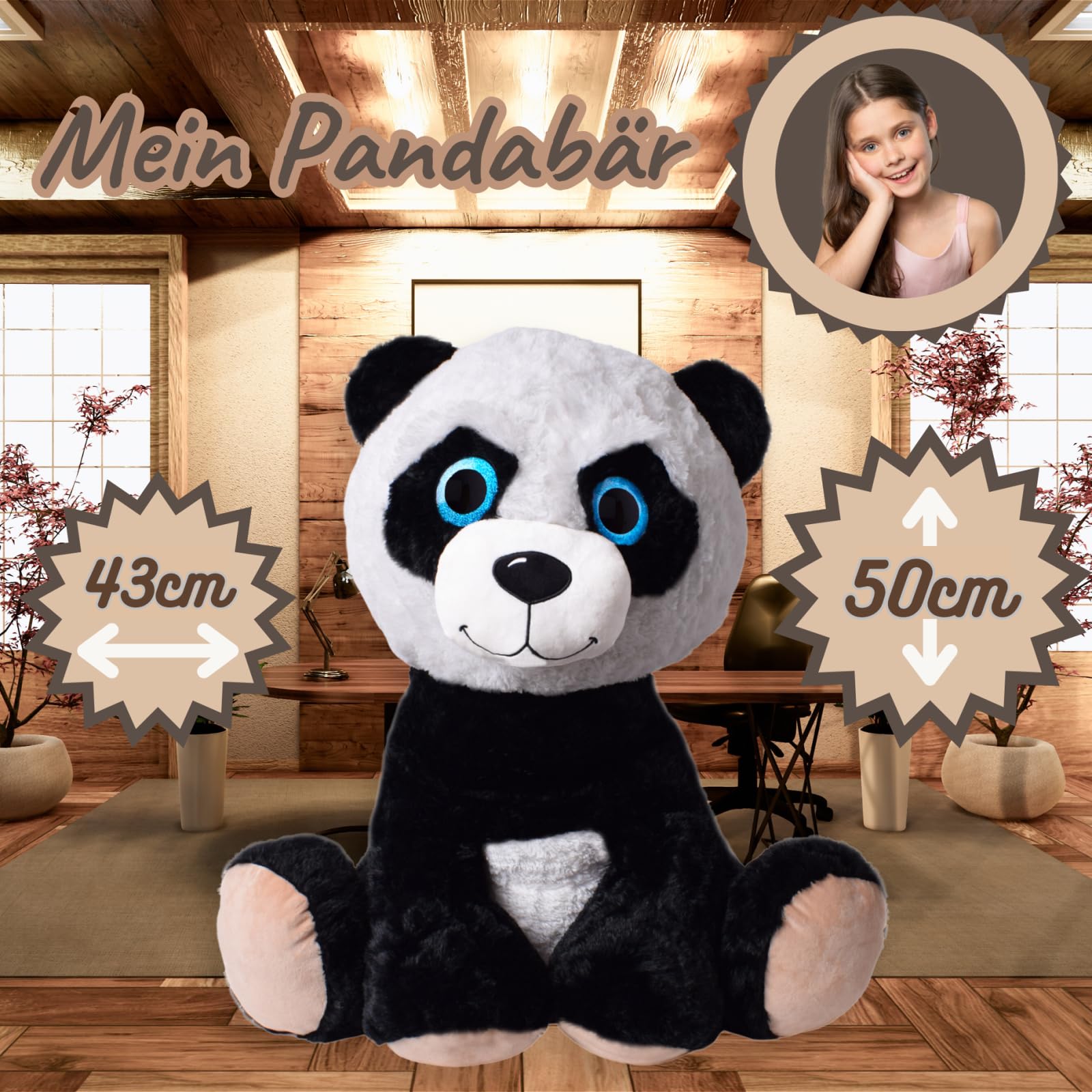 TE-Trend Oso panda XXL, 50 cm. El peluche perfecto para todas las situaciones de la vida, ya sea como amigo, regalo o para abrazar. Con sus ojos azules brillantes y su suave pelaje hará feliz a todo