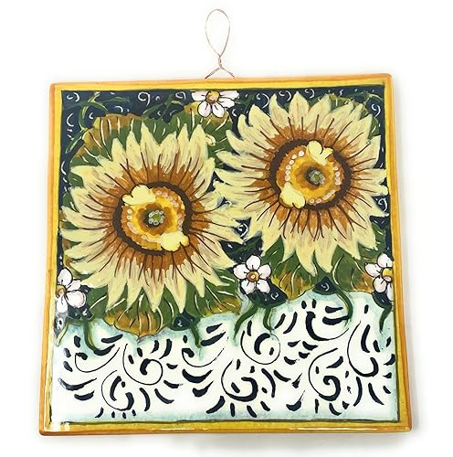 CERAMICHE D'ARTE PARRINI - Italian Ceramic Art Tile Pantiles Pottery Hand Painted Decorated Sunflower Made in ITALY Tuscan