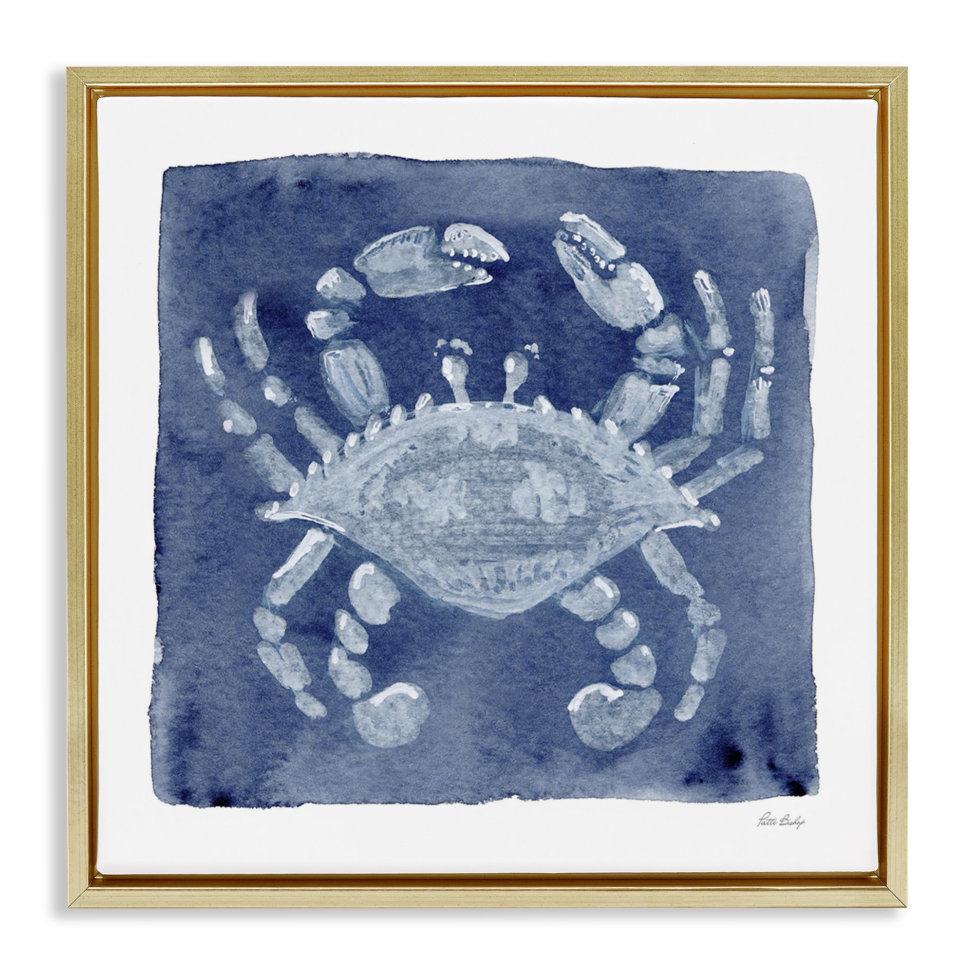 Stupell Industries Metallic Gold (Matte) White Crab Nautical Coastal, 24 X 24 Inch Canvas In Floater Frame