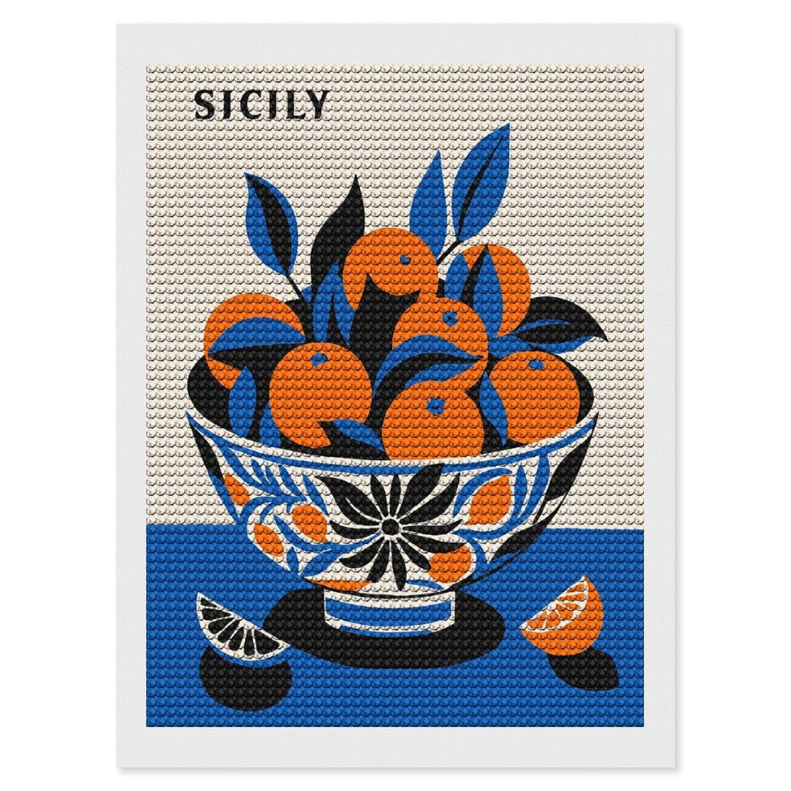 Junmoney Sicily Oranges DIY Diamond Art Canvas Kit 12"x16", Winter Craft, Mindful Craft Project, Aesthetic Room Decor, Decor Project