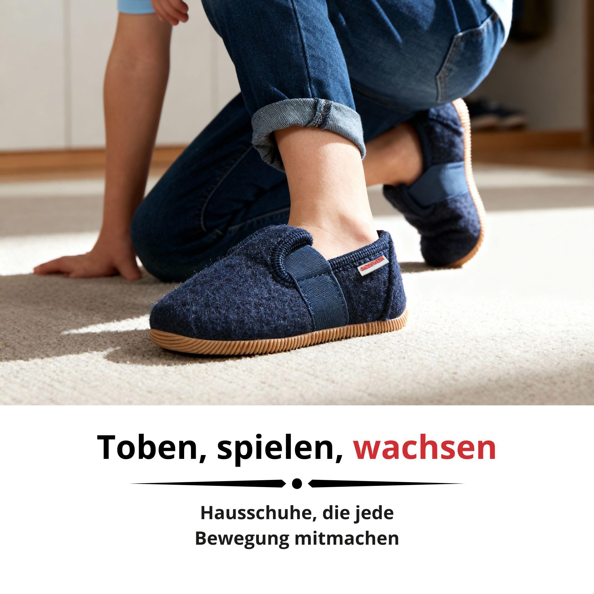 Giesswein Pantoufles Weidach - Chaussons en Feutre Chauds pour Filles et garçons, Chaussons antidérapants à lanière élastique