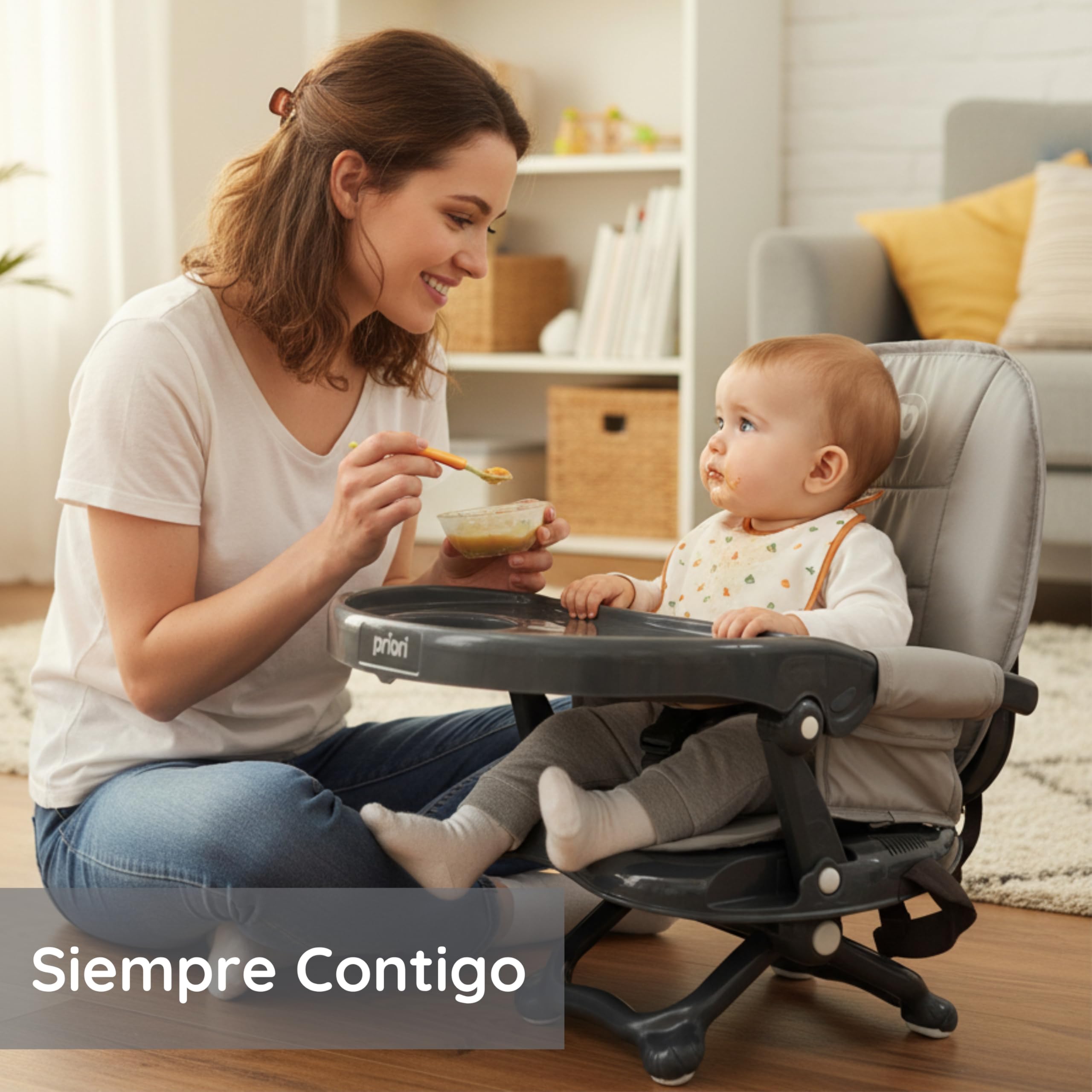 Priori Baby London Seggiolone portatile pieghevole per bambini con gambe ribellibili - Sedile sollevatore per mangiare con imbracatura a 3 punti, cinghie di sicurezza, copertura lavabile, leggera, per