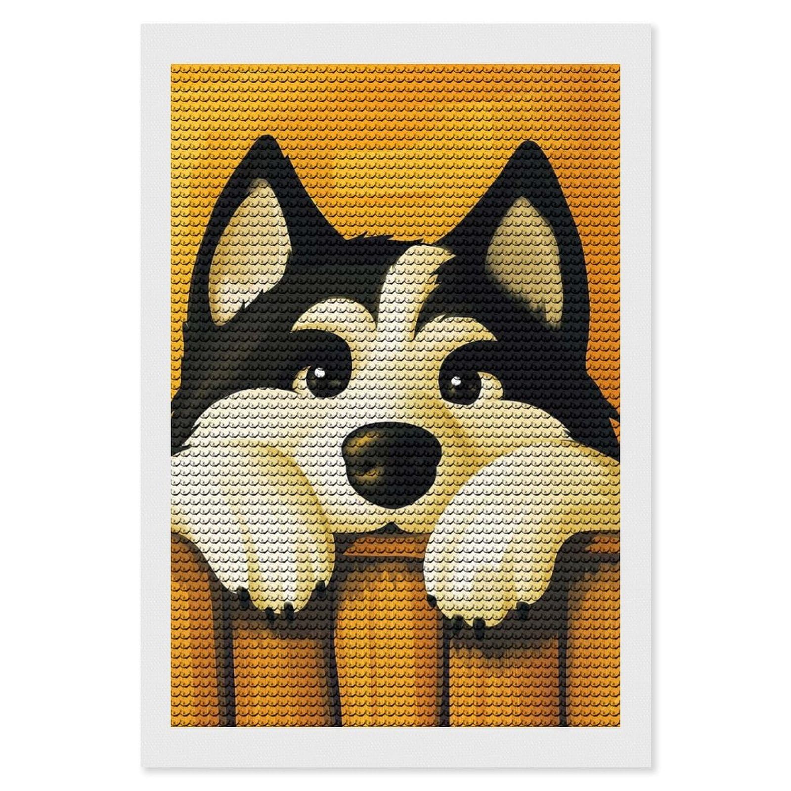 Junmoney Husky Peeking Over Fence Diamond Painting Set 8"x12", Stress Relief Craft, Easy to Enjoy, Vintage Style Decor, Festive Craft Gift