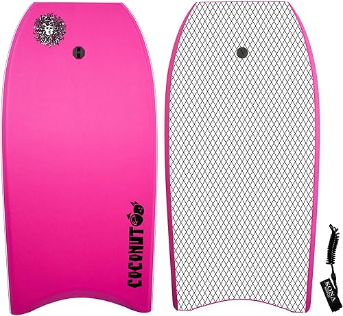 KONA SURF CO. Tabla de cuerpo de coco ligera y suave espuma superior Boogie Bodyboard El paquete incluye correa de muñeca de primera calidad (rosa,
