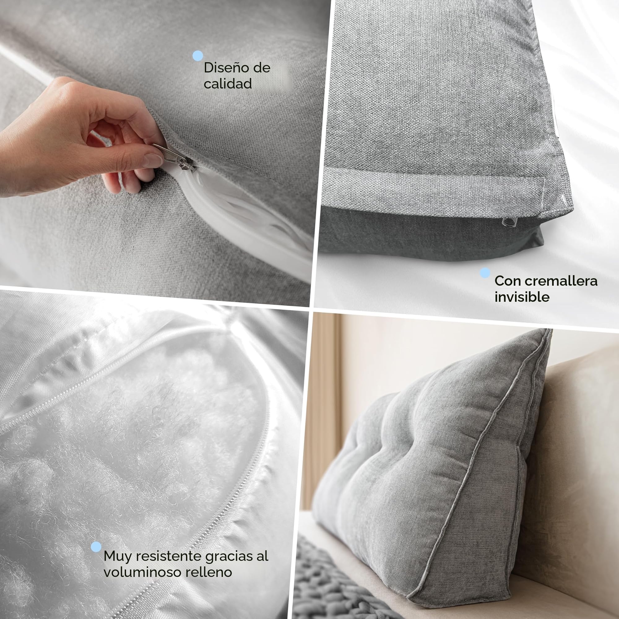 Björn&Schiller cojín de Respaldo, cojín de Lectura para Cama y sofá, Almohada de Lectura para Cama (Gris, 70 cm)